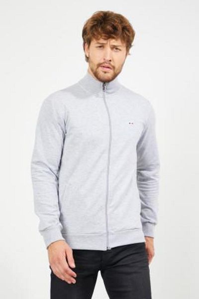 mmetalic Men's Gray Regular Fit Zippered Embroidery Detailed Pocket Cardigan