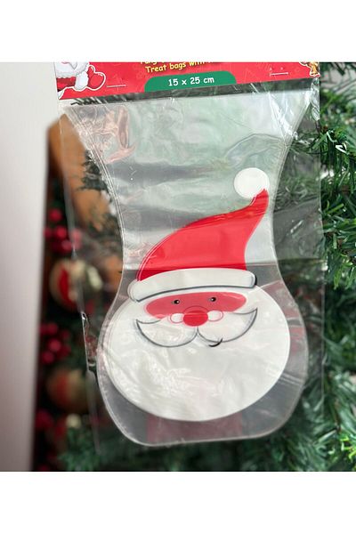 QUEEN AKSESUAR Imported Luxury 10 Pieces New Year's Cookie Presentation Gift Packaging Package Transparent Locked Star Santa Claus Pattern