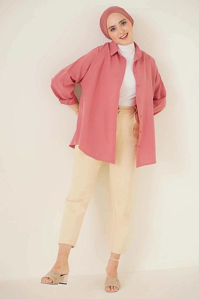 hazelin Γυναικείο Hijab Dusty Rose Φαρδύ Μακρύ Βασικό Πουκάμισο HZL24W-BD 139001