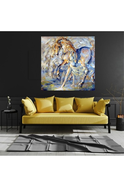 HDART Kadın ve At Atlar Soyut Modern Dekoratif Duvar Kanvas Tablo Tablosu