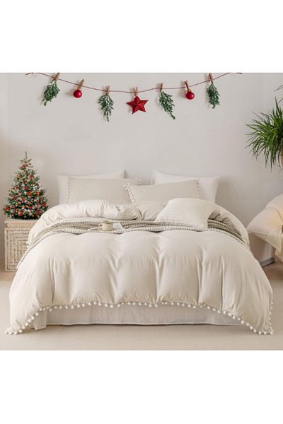 eyma home Σετ κλινοσκεπασμάτων από 100% βαμβακερό pompon 4 τεμαχίων