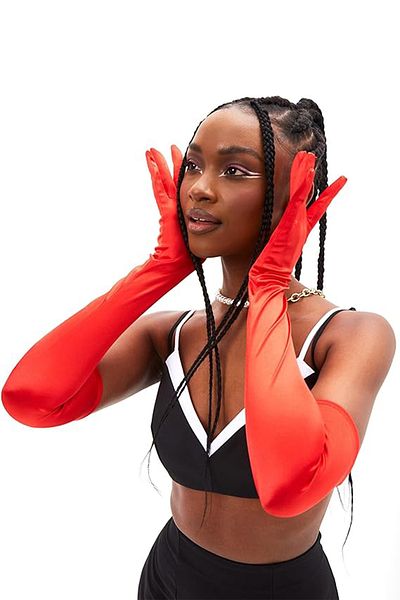 Limelia Long Satin Bridal Gloves For Women Wedding Henna Night Gloves Red