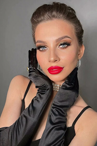 Limelia Uzun Saten Şık Gelin Eldiveni Zarif Beyaz Gelin Nikah Eldiveni Opera Eldiveni Siyah