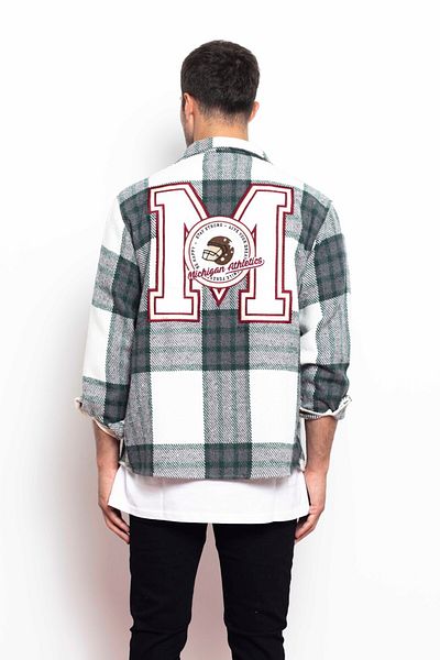 Catch Unisex Michigan Athletics Printed Oversize Plaid Stamped Shirt Green 1553