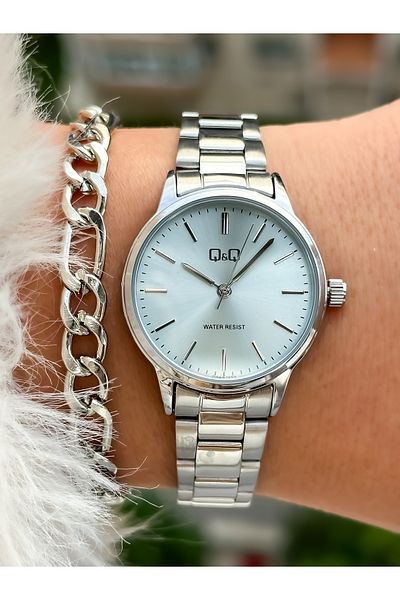 Q&Q Brand Light Blue Color Dial, Steel Cord, Certified, Retro Women's Wristwatch+Bracelet