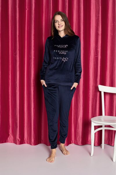 Lady Set de pijamale din catifea cu glugă