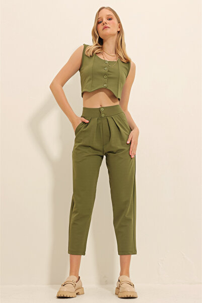Trend Alaçatı Stili Women's Khaki High Waist Carrot Pants ALC-X11148