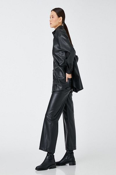 Koton Women's Leather Look Oversize Shacket 3wak20170ew