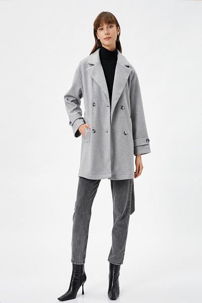 Koton Dunkelgrauer Melange-Mantel für Damen 3WAK00178EW