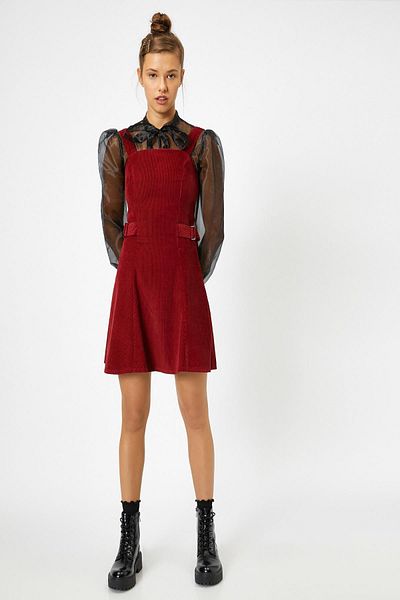 Koton Women's Burgundy Belt Detailed Dress 0KAL88237OW