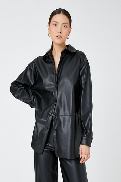 Koton Women's Leather Look Oversize Shacket 3wak20170ew
