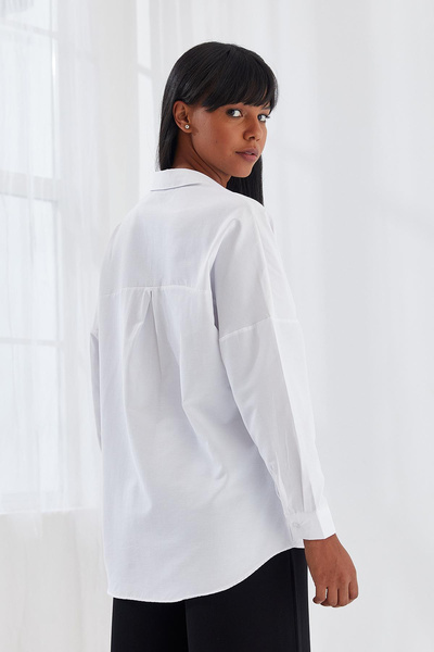 Reyon Kadın Oversize Uzun Basic Gömlek Beyaz