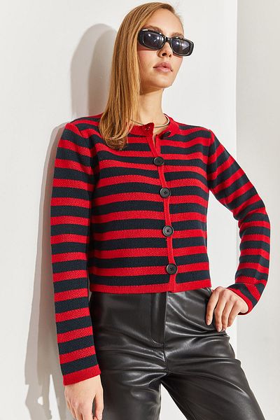 Bianco Lucci Gestreifte Strickjacke für Damen – vorne geknöpft