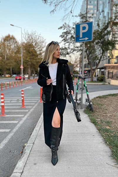 Sue Store Black Belted Suede Coat