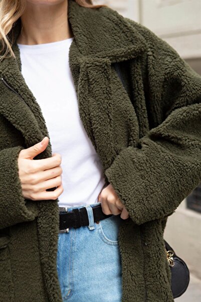 Sue Store Χακί κοντό βελούδινο παλτό