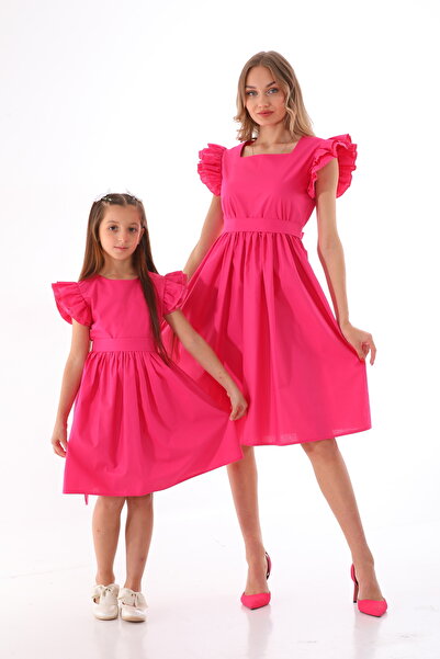 Moda Lippa Combinație de mâneci fluture roz închis pentru mamă și fiică (preț unic)