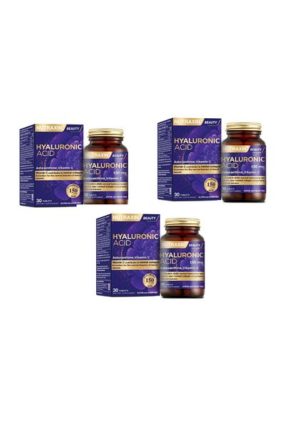 Nutraxin Astaxanthin Vitamin C Complex - Hyaluronic Acid 30 Tablets Set of 3