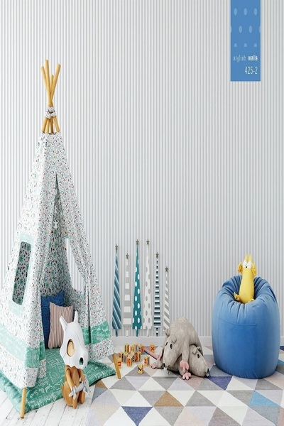 Milky Baby Zümrüt Kids 425-2 Gri Çizgi Desenli Çocuk Duvar Kağıdı 5,33 M².