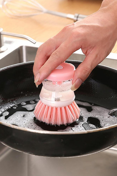 QesQin Πρακτική βούρτσα πιάτων με δοχείο υγρού απορρυπαντικού |   Βούρτσα πλυ...