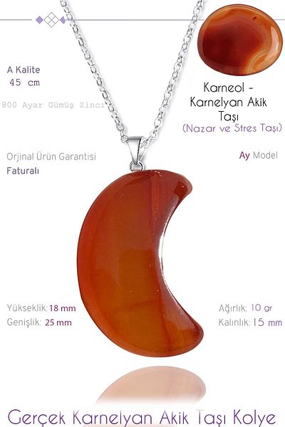 Tesbih Atölyesi Real Karnelyan Agate Stone Moon Model Necklace
