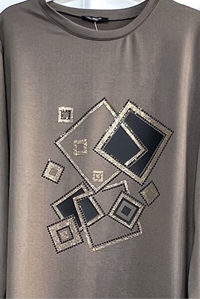 Aşkı Endam Σετ δύο τεμαχίων από χτενισμένο βαμβάκι με δύο κλωστές, με δερμάτινη λεπτομέρεια και τετράγωνη πέτρα, μεγάλου μεγέθους Yasmin - Βιζόν