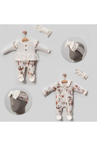 yukobaby bebeğiniz için en doğalı BABY GIRL BONUS FLORAL BANDANA 2-Piece JUMPSUIT SET 1064MC