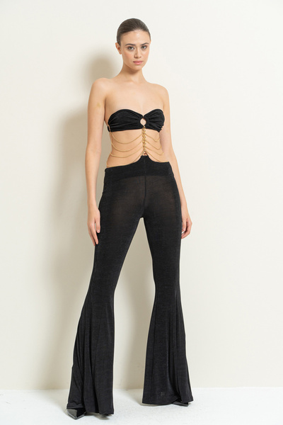 Kikiriki Black Chain Detailed Spanish Leg Jumpsuit