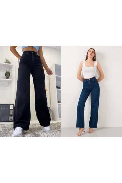 Livik Подвійний виріб: чорні джинсові штани з лайкри та темно-сині джинсові ш...