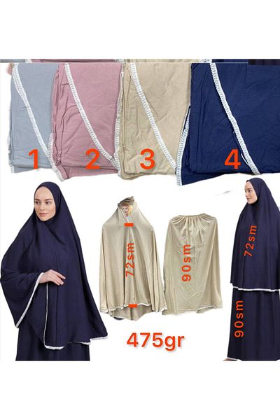 Melodi Scarf Γυναικείο Hijab Διπλό Κεντητό Φόρεμα Προσευχής Μπεζ 3