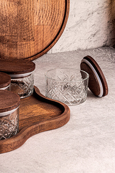 Snippy Milla Tray 6-Piece Wooden Vacuum Lid Glass Breakfast Multi-Purpose Glass Snack Bowl 230 ml