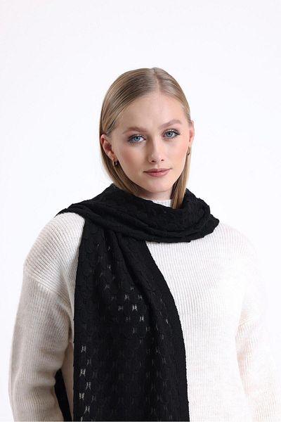 T Crazy T-crazy Knitwear prolamovaná šála se vzorem, zimní košilka s měkkou texturou, Pletená pletená šála – černá