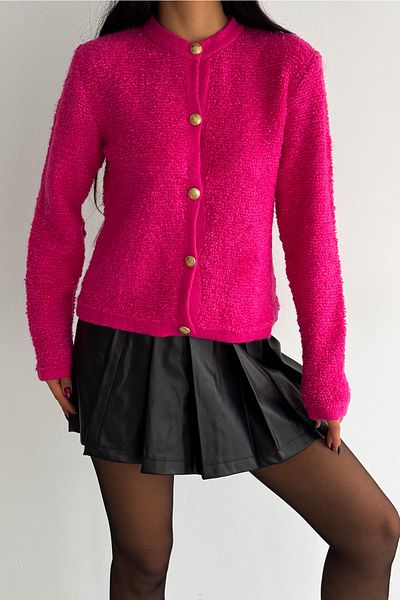 FEMELLE Φούξια Standard Size - Χρυσό Κουμπί - Teddy Knitwear Cardigan