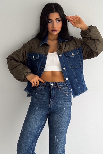 FEMELLE Khaki Quilted Garnish - Denim Jeans Coat