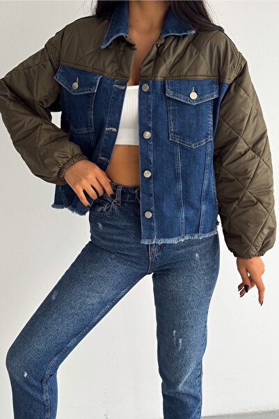 FEMELLE Khaki Quilted Garnish - Denim Jeans Coat
