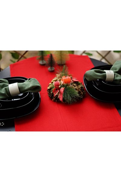 Wellstil Premium |   Christmas Themed Linen Red Runner 40 X 150 cm