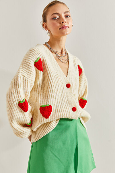 Bianco Lucci Women's Strawberry Buttoned Knitwear Cardigan