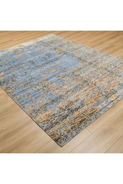 Halıcızade Soyut Desenli El Dokuma Halı-bambu Turkuaz Gold