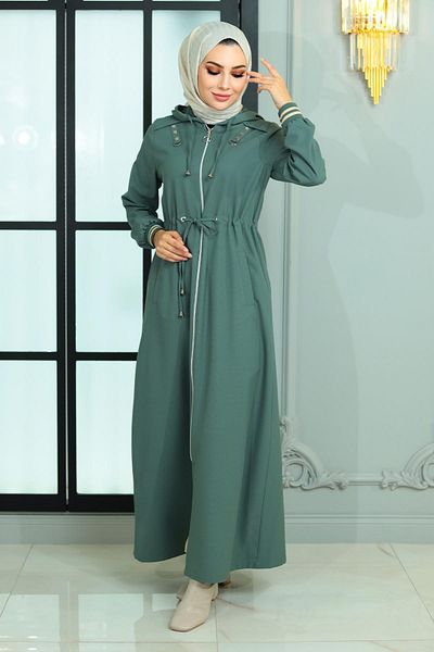 Modamihram Zippered Waist Laced Abaya Mint 19167