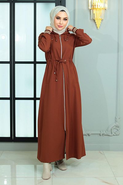 Modamihram Zippered Waist Laced Abaya Taba 19167
