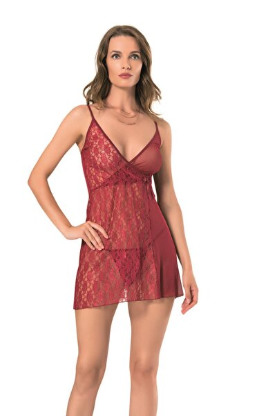 GBMOTION GBMOTİON Βουργουνδία Νυχτικό από τούλι και δαντέλα Μοντέλο 140