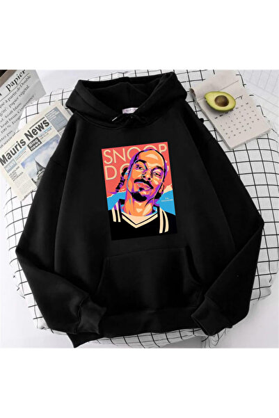 Toum Küt Küt Street Wear Hip-Hop Snoop Dogg Printed Oversize Unisex Black Hoo...