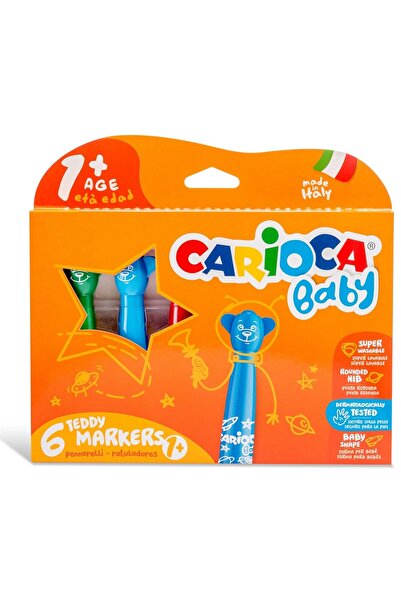CARIOCA مجموعة أقلام تلوين للأطفال سوبر قابلة للغسل مكونة من 6 قطع من تيدي جامبو