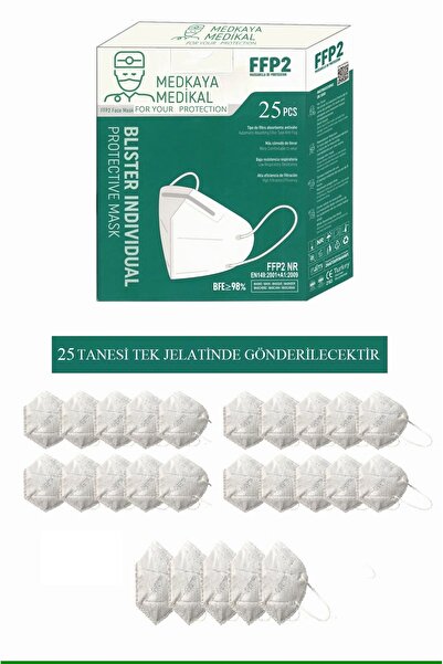Medkaya 5 KATLI-N95-FFP2 MASKE 25 ADET %98 BFE MEDKAYA MEDİKAL