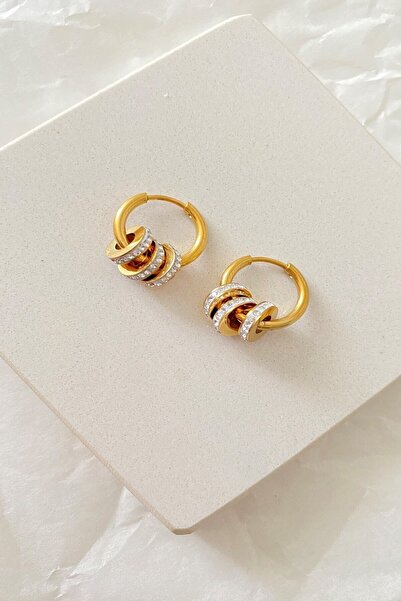 biralışveriş أقراط نسائية صغيرة مكونة من 3 صفوف من الفولاذ المقاوم للصدأ