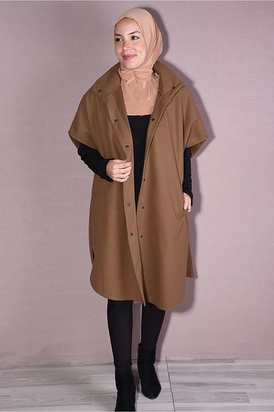 Nowa Scarf Snap Fastener Prevailing Collar Winter Stamp Poncho Milky Brown