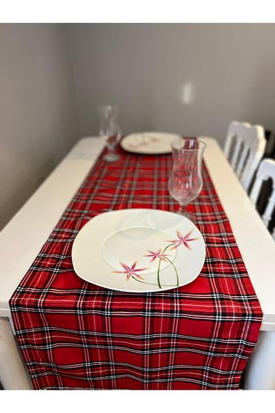 DADA UNIVERSAL Christmas New Year Plaid Pattern Runner Tablecloth Placemat 40x170cm