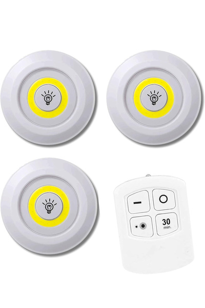 KRİZANTEM Mutfak Antre Dolap İçi Tezgah Dekoratif Pilli Spot Led Işık Kumandali 3lü Kablosuz Aydınlatma