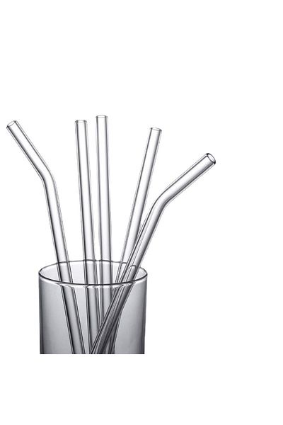 Demirhan Group Set of 12 Glass Straws and 2 Cleaning Brushes 9 Mm Heat Resistant Glass Straw