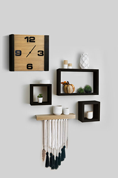 Grootland Ahşap Dikdörtgen Duvar Rafı Küçük 3lü