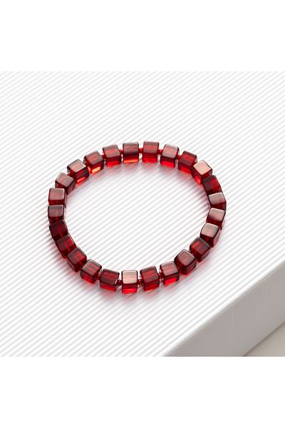 Amber by Mazukna Red Flexible Line Cube Cut Bracelet - Teen and Adult Certified
